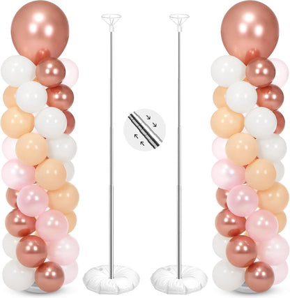 Jenaai 2 Sets 163 Pcs Pink Metallic Rose Gold Balloons Column Stand Kit Bridal Party Latex Balloons Adjustable Tower Stand for Graduation Bridal Shower Wedding Engagement Mothers Day Birthday Decor