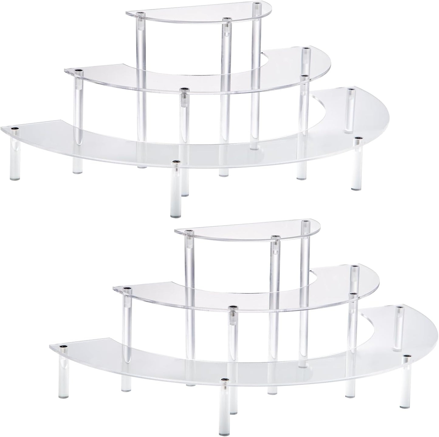 HENABLE Acrylic Display Risers, 3 Tier Clear Cupcake Perfume Stand Organizer, Half Moon Dessert Stand for Display, Food, Amiibo Funko POP Figure (2half