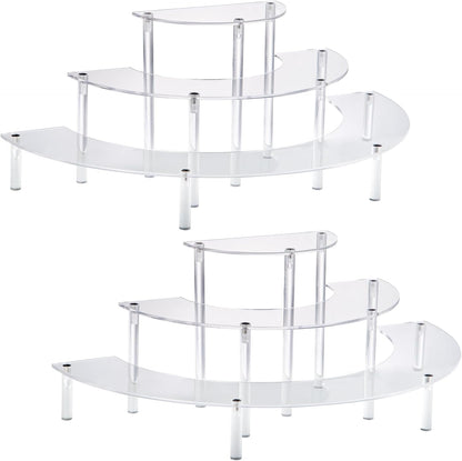 HENABLE Acrylic Display Risers, 3 Tier Clear Cupcake Perfume Stand Organizer, Half Moon Dessert Stand for Display, Food, Amiibo Funko POP Figure (2half