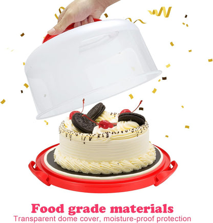 Cake Carrier with Lid and Handle, Fit 10’’ Cake Stand with Lid, Cake Transport Storage Container, Cake Containers Cover Stand with Lids, 3 Secure Side Closures (Pink)