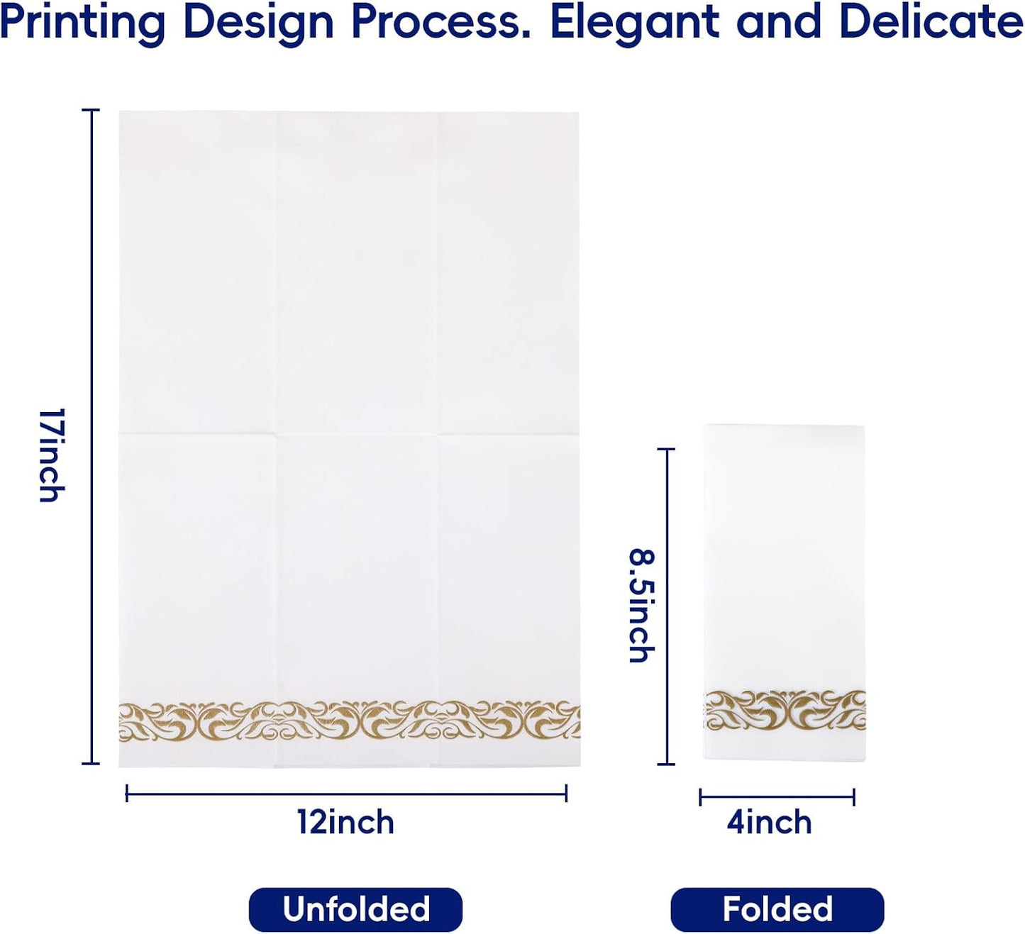 JOLLY CHEF 100 Disposable Hand Towels, Soft and Absorbent Linen Feel Dinner Napkin, Elegant Decorative Paper Guest Towels for Kitchen, Bathroom,Thanksgiving, Weddings,Parties, Gold and White