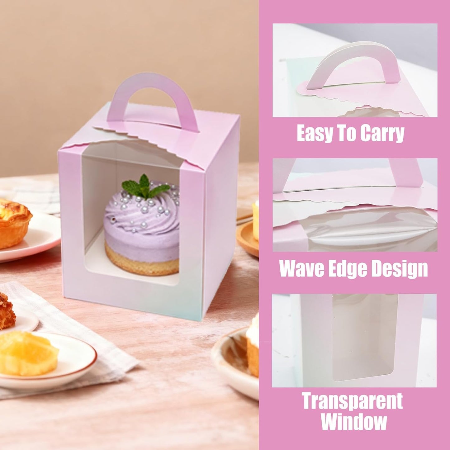 Zoyiancy 36PC Individual Cupcake Boxes, Single Cupcake Container with Window Insert and Handle, Colorful Cupcake Holders Portable Cupcake Carriers for Muffin, Dessert, Wedding, Birthday Party