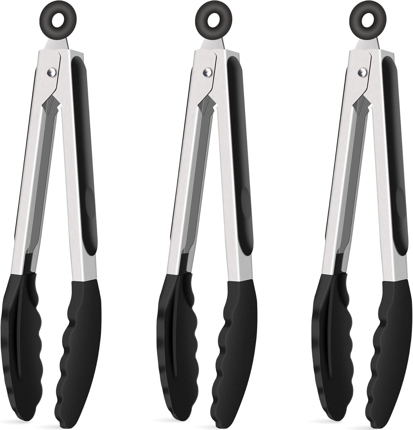Hotec Mini Silicone Kitchen Tongs for Cooking - 7-Inch Small Serving Tongs with Silicone Tips, Set of 3 (Blue)