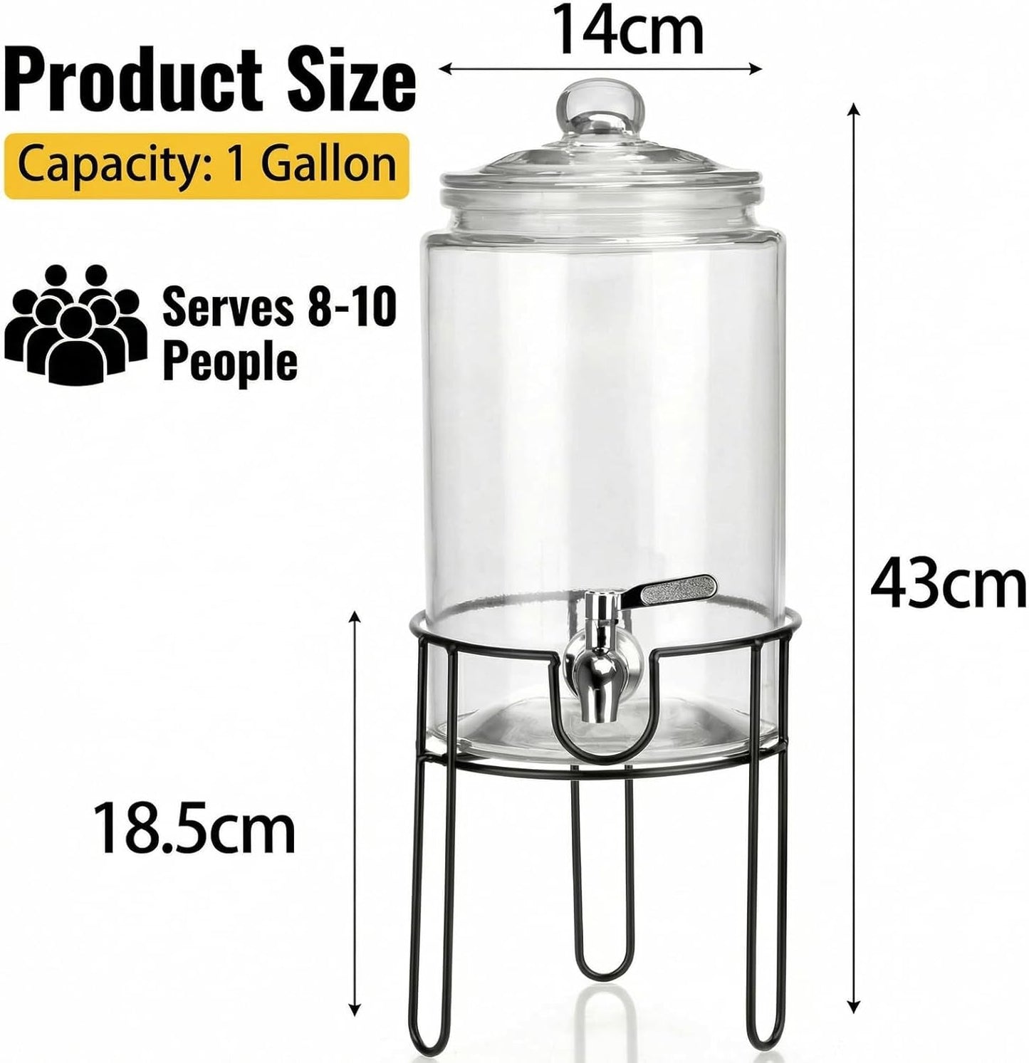 1 Gallon Glass Drink Dispenser Set of 2, Drink Dispensers for Parties, Beverage Dispenser with Stand, Glass Lid, 100% Leakproof Spigot, Ideal for Lemonade, Juice, Iced Tea, Laundry Detergent Dispenser