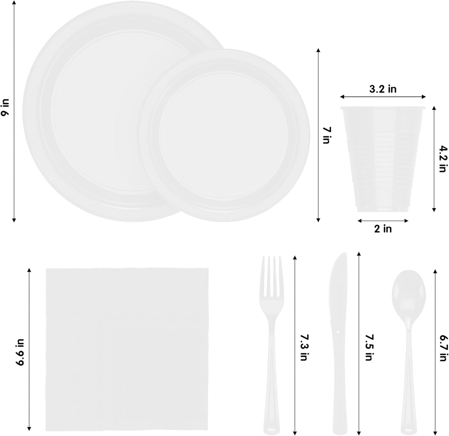 350 Pcs Black Plastic Plates For Party, Black Disposable Plates Set, 50 Of Each 9" Dinner Plate Set, 7" Dessert Plate, Cups, Napkins & Cutlery Plastic Dinnerware Set Exquisite