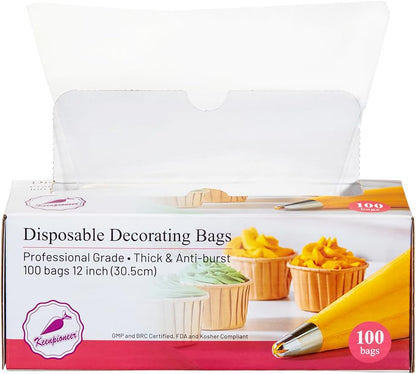 Keenpioneer Piping Bag - Disposable Cake Decorating Bag 100 Count, 12 inch, Clear