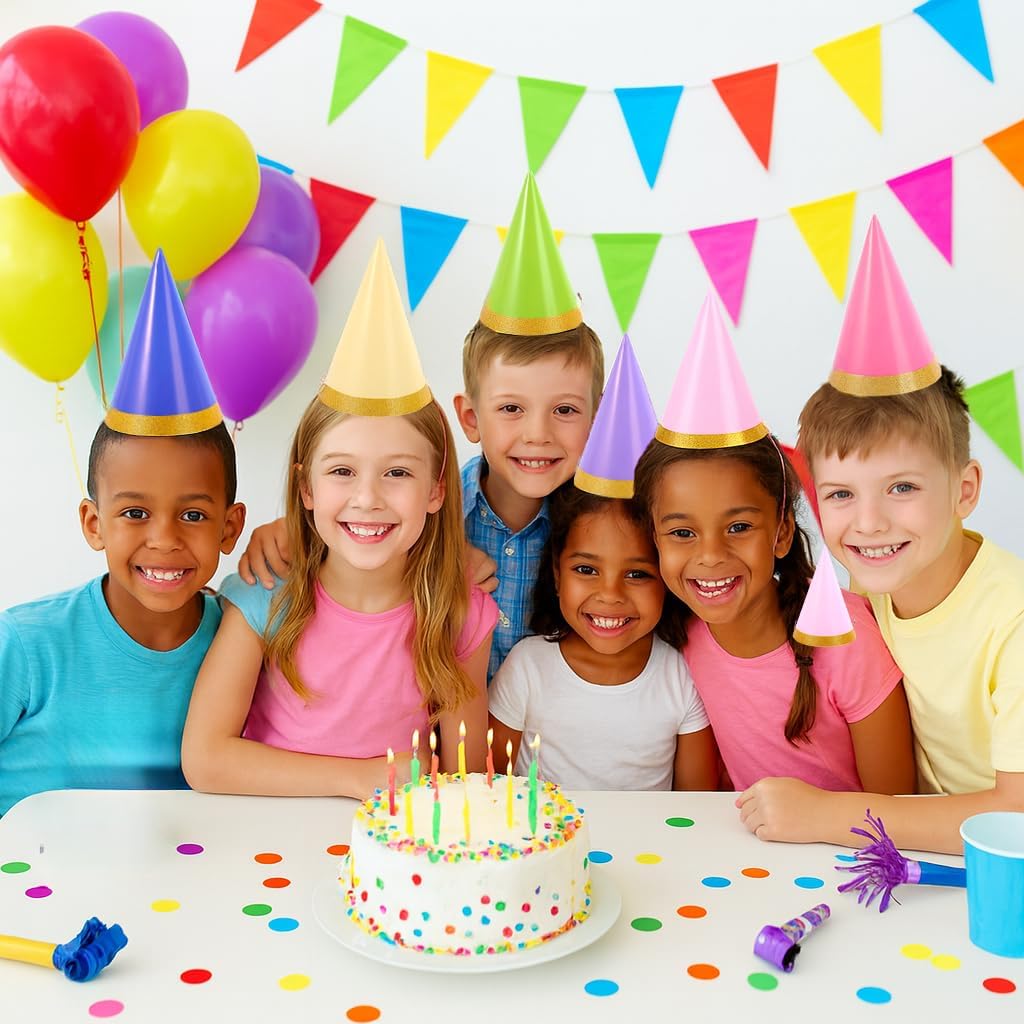 Pre-Assembled Pastel Party Hats for Kids, Birthday Party Hats for Adults