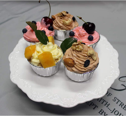10 Inch White Ceramic Cake Stand (Holds 10 Inch Cake), Decorative Cupcake Stand, Dessert Display Plates for Snacks and Cookies, Baby Shower, Birthday, Wedding Party Decor