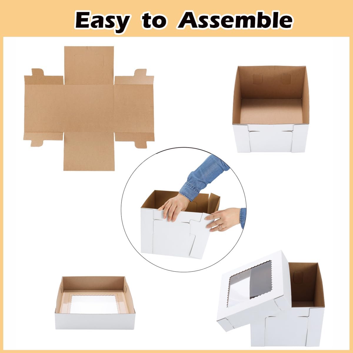 Tall Cake Boxes for Tier Cakes,12x12x8 Inch [12Pack ] Thick Sturdy Bakery Box with Window,White Cake Carrier, Disposable Cake Containers,Birthday Cake Boxes