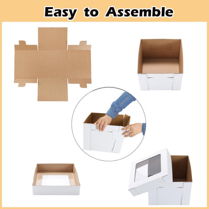 Tall Cake Boxes for Tier Cakes,12x12x8 Inch [12Pack ] Thick Sturdy Bakery Box with Window,White Cake Carrier, Disposable Cake Containers,Birthday Cake Boxes
