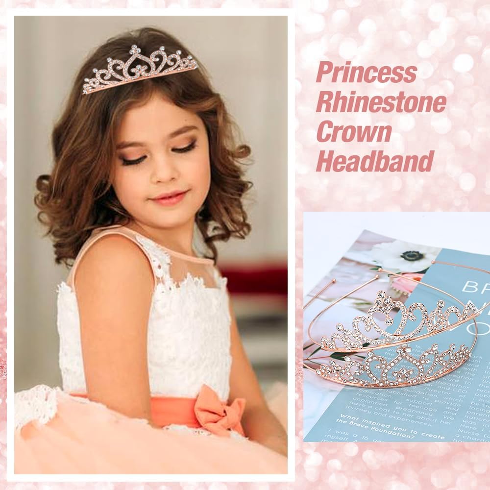 inSowni 8 Pieces Rose Gold Metal Sparkly Rhinestone Princess Tiara Crown Headbands Wedding Birthday Party Prom Headpieces for Women Girls Brides Bridesmaids