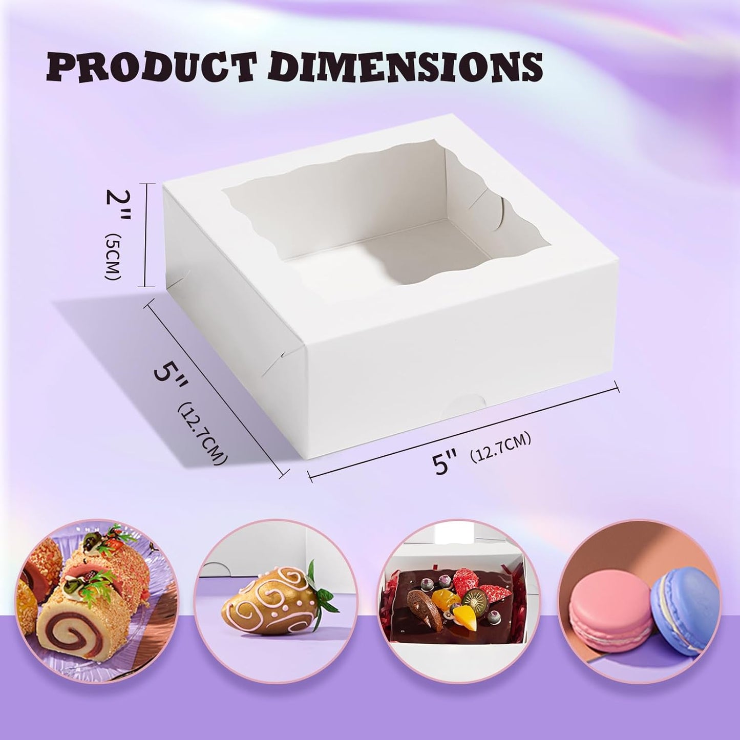 20 Pack Bakery Boxes 5x5x2 Inches Chocolate Covered Strawberries Boxes for 4 Mini Cake & Cookies Macaron Pie Browines boxes