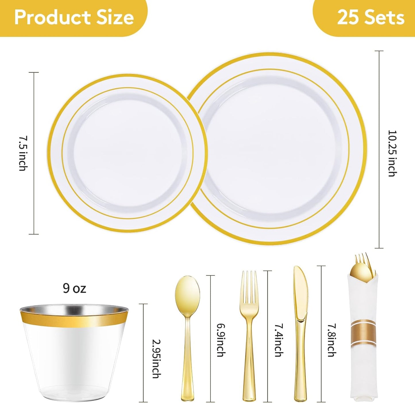 Goodluck 350 Piece Silver Plastic Dinnerware Set for 50 Guests, Fancy Disposable Plates for Party, Include: 50 Dinner Plates, 50 Dessert Plates, 50 Pre Rolled Napkins with Silver Silverware, 50 Cups