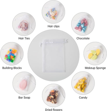 100PCS White Organza Bags, 4x6 Inch Small Mesh Bags Drawstring, Jewelry Gift Bags for Easter, Party, Festival, Bathroom Soaps, Makeup