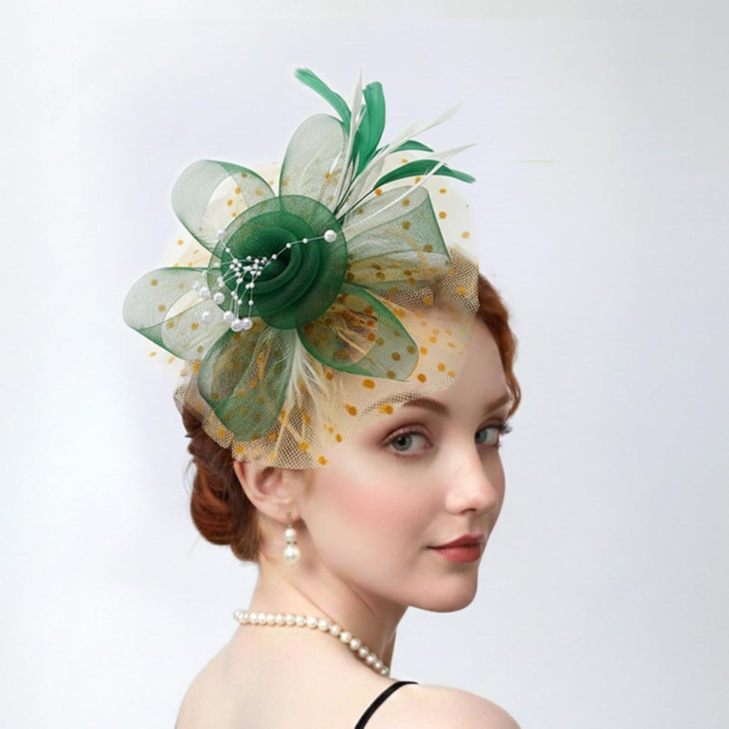 DRESHOW Fascinators Hat Flower Mesh Ribbons Feathers on a Headband and a Clip Tea Party Headwear for Girls and Women - Colors A