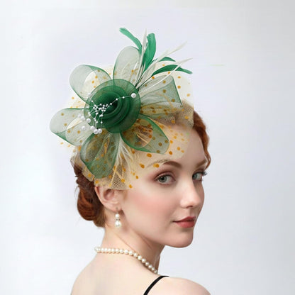 DRESHOW Fascinators Hat Flower Mesh Ribbons Feathers on a Headband and a Clip Tea Party Headwear for Girls and Women - Colors A