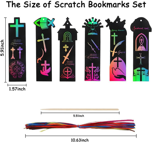 Christian Rainbow Scratch Bookmarks,Easter Basket Stuffers,Party Favors 60 Ribbons 30 Bamboo Stylus Bible Art Crafts Sunday School Crafts Christmas Scratch Off Cards Religious Gifts