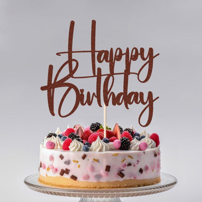 Happy Birthday Cake Topper,black Glitter Cake Pick Bunting Decor for Anniversary Birthday Party Cake Decorations Supplies
