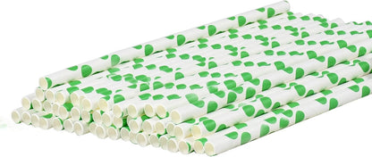 Disposable Paper Straws Solid Green - 7.75'' x 0.24'', 100 Counts - for Drinking, Beverage, Juice, Soda, Bar Supplies