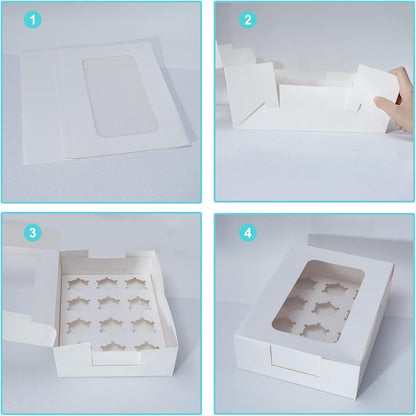 Yeplan 50 Packs Cupcake Boxes,9.4x6.1x3.14 Inches 6 Count Cupcake Box,White Cupcake Containers with Clear Window and Six Treat Holder,Pastry and Cookie Boxes,Bakery Boxes
