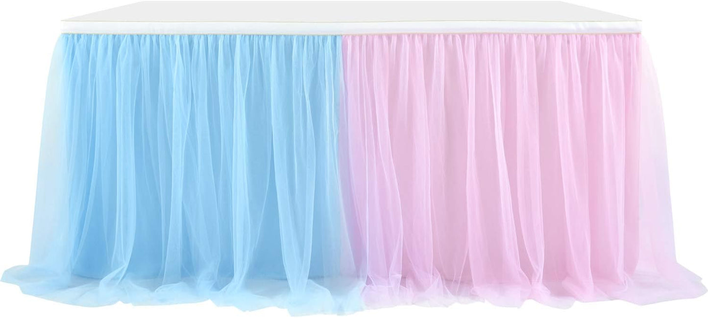 Suppromo 6ft Pink Tulle Table Skirt Baby Shower Tablecloth for Rectangle Tables or Round Tables Pink Ruffle Tutu Table Skirts Desk Skirt for Princess Girls Birthday Party Cake Dessert Decorations