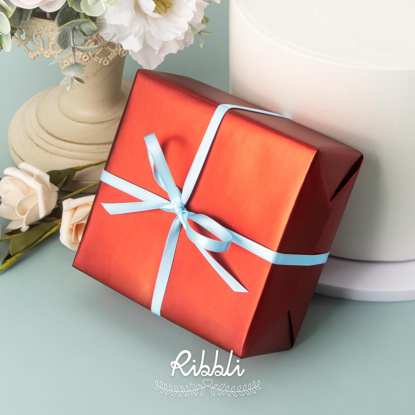Ribbli Double Faced White Satin Ribbon,3/8” x Continuous 25 Yards,Fabric Ribbon use for Bows Bouquet,Gift Wrapping,Floral Arrangement