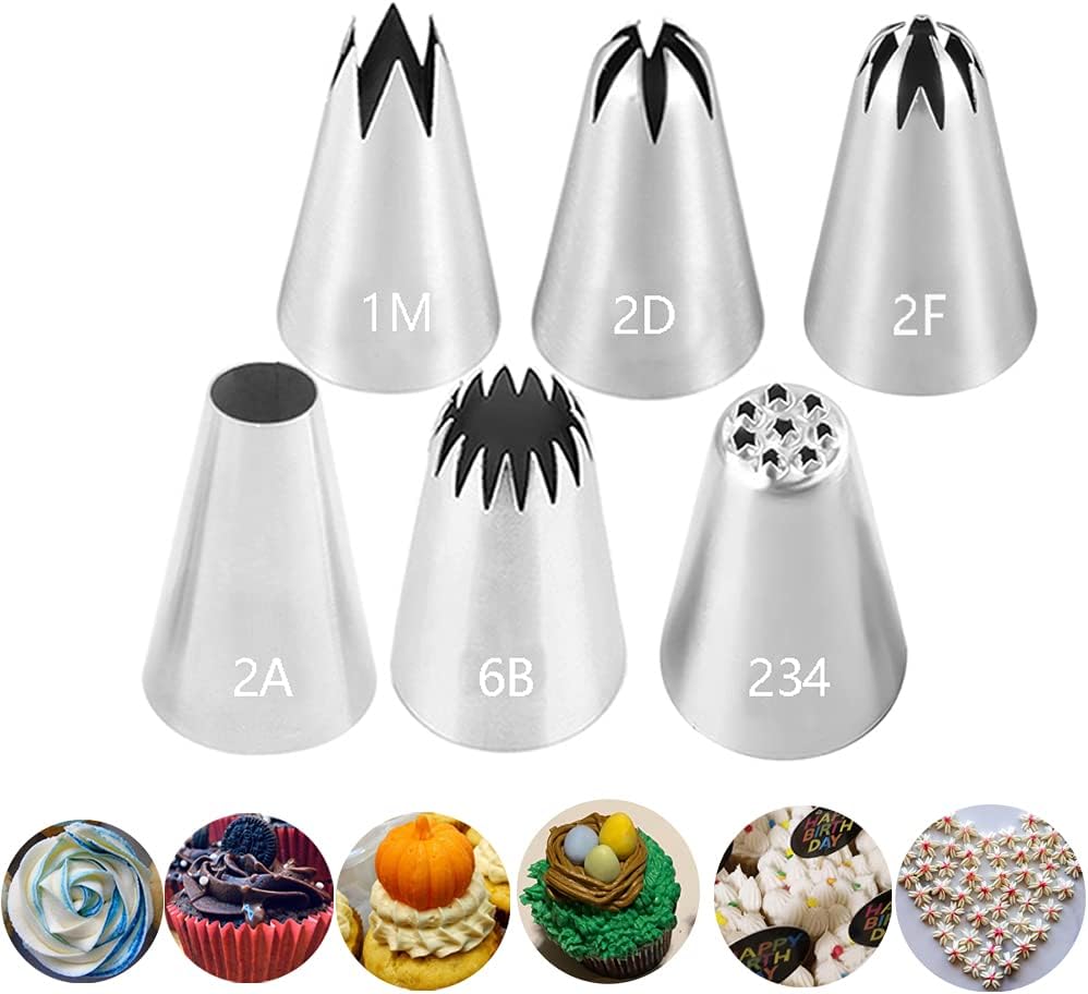 Icing Piping Tip Set,3 Large Decorating Tips Stainless Steel,DIY Cream Rose Flower Piping Tips,Cupcake Pastry Tips for Cake Decorating(1M 2D 2F)