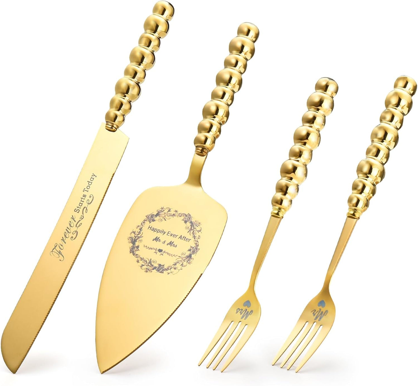 Wedding Cake Knife and Server Set, Gold Ceramic Pearl Handle Cake Cutting Set for Weddings, Engagements, Anniversaries, and Engagement Gifts for Couples