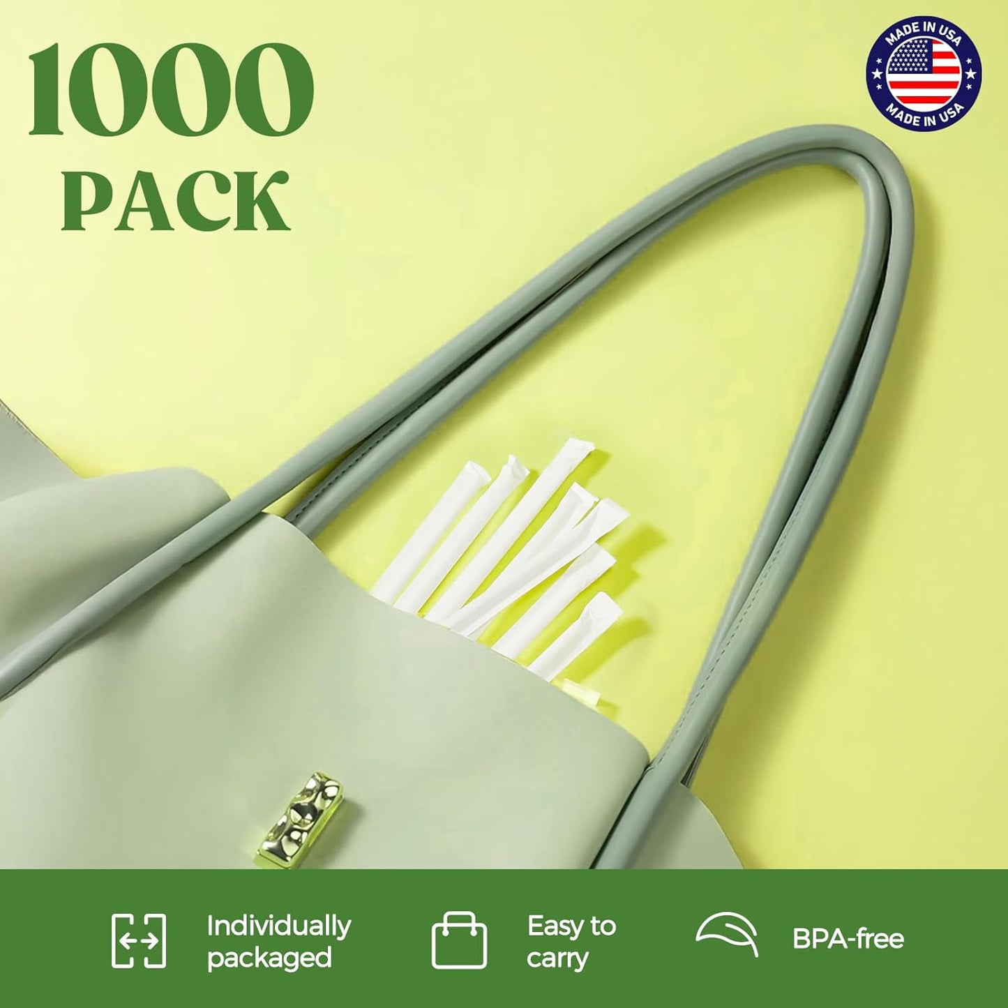 Glotoch Express 500PCS Individually Wrapped Clear Plastic Straws, 7.75'' Long, 0.24'' Diameter Disposable Drinking Straws for Every Occasion, Party, Made in USA