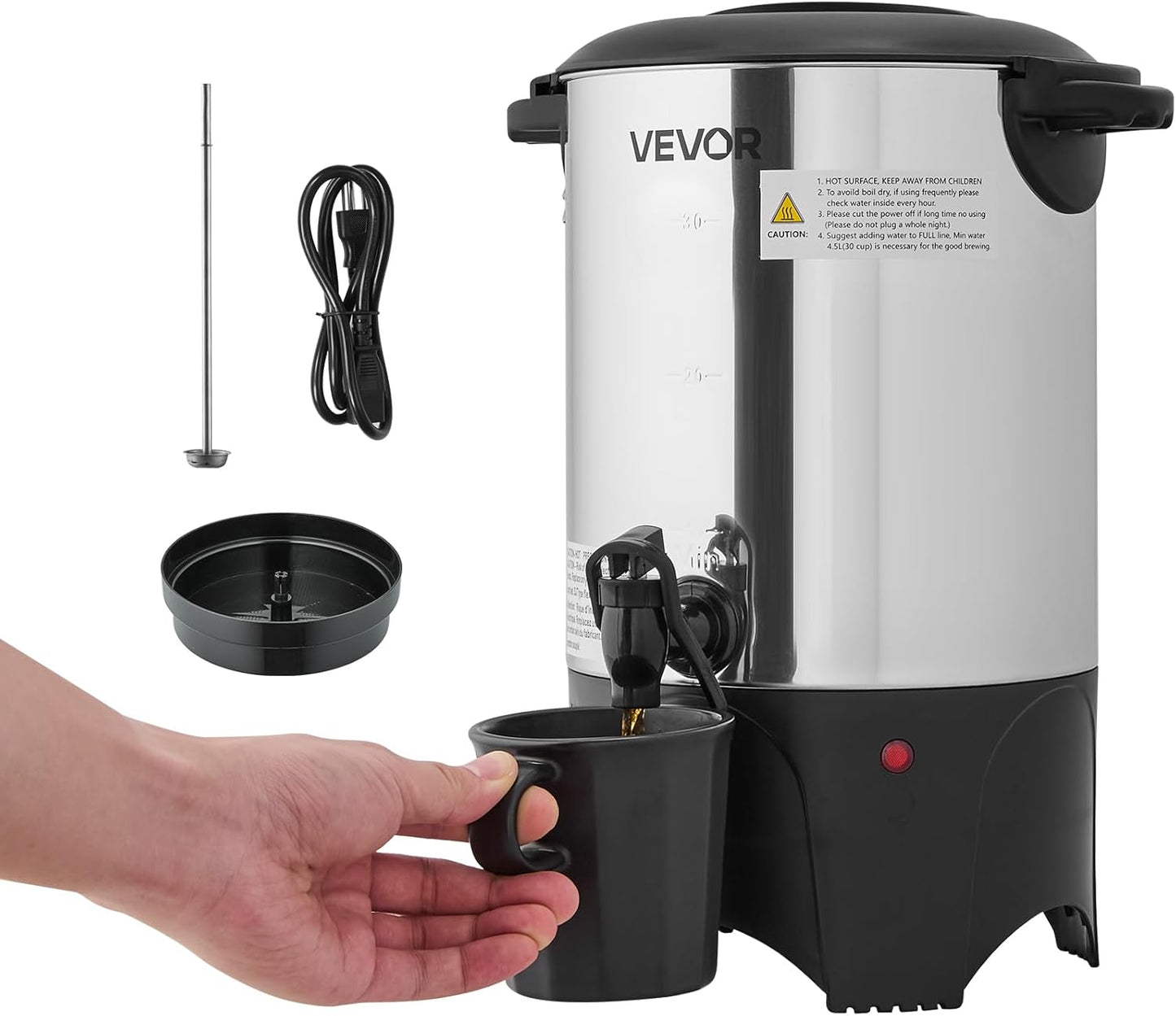 VEVOR Commercial Coffee Urn, 60 Cup 9 L Hot Beverage Dispenser with Dripless Faucet, Quick-Brewing Stainless Steel Large Commercial Coffee Maker, for Catering, Business, Party, Church & Restaurant