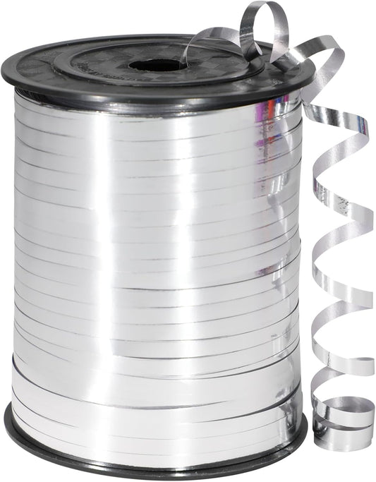 Silver Ribbon, 500 Yard Premium Silver Curling Ribbon, Metallic Shiny Curling Ribbon for Gift Wrapping, Balloon Ribbon, Balloon String, Curly Ribbon, 3/16" Ribbon for Birthday, Christmas