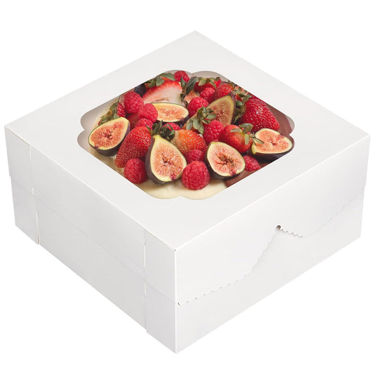 TOMNK 20pcs Cake Boxes, 12x12x6Inch White Bakery Boxes with Window, Disposable Cake Caddy Carrier Container for Valentine's Day, Mother's Day, Pie Pastries Cookies