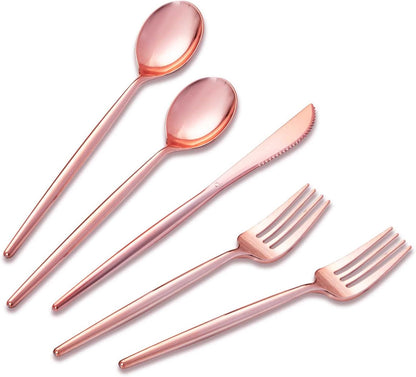 SUT 150Pcs Silver Plastic Silverware, Silver Disposable Cutlery, Heavy Duty Disposable Silverware, Plastic Utensils Include 50 Plastic Forks, 50 Plastic Spoons, 50 Plastic Knives