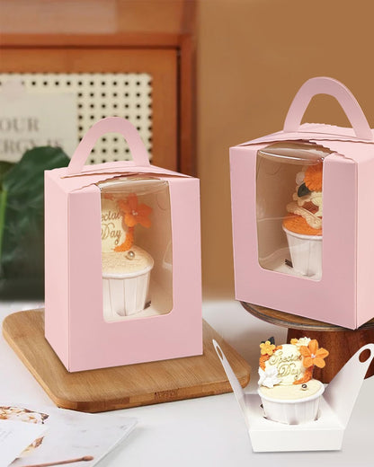 Bakepacker Auto-pop up Individual Cupcake Boxes with Window 60 Count Brown Single Cupcakes Box 3.7 x 3.7 x 4.3inch Cupcake Carrier