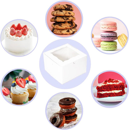 Cookie Boxes with Window 4.5x4.5x3 Inch-50 Pack,White Bakery Boxes,Mini Treat Boxes for Mini Bundt Cake and Individual Cheesecakes