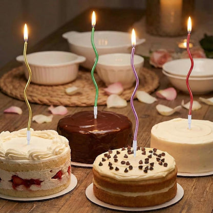 12-Count Spiral Birthday Candles, Long Twisty Gold Party Candles with Candle Holders, Long Burning for Weddings, Birthdays, Party Decorations, Cupcakes, Anniversary and Meetups (Gold)