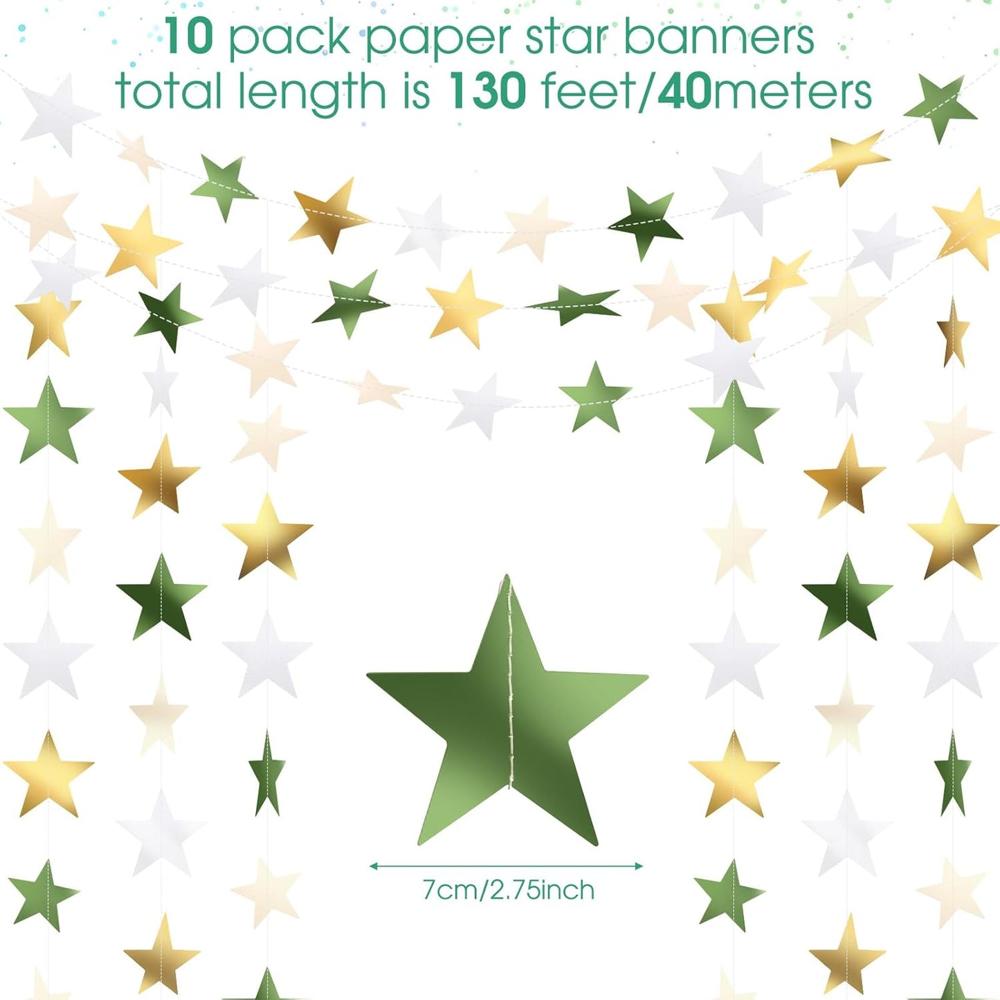 Patelai Glitter Star Garland Banner 2026 Graduation Decor 130 Feet Star Hanging Banner Twinkle Backdrop for Party Birthday Classroom Wedding Supplies(Gold)