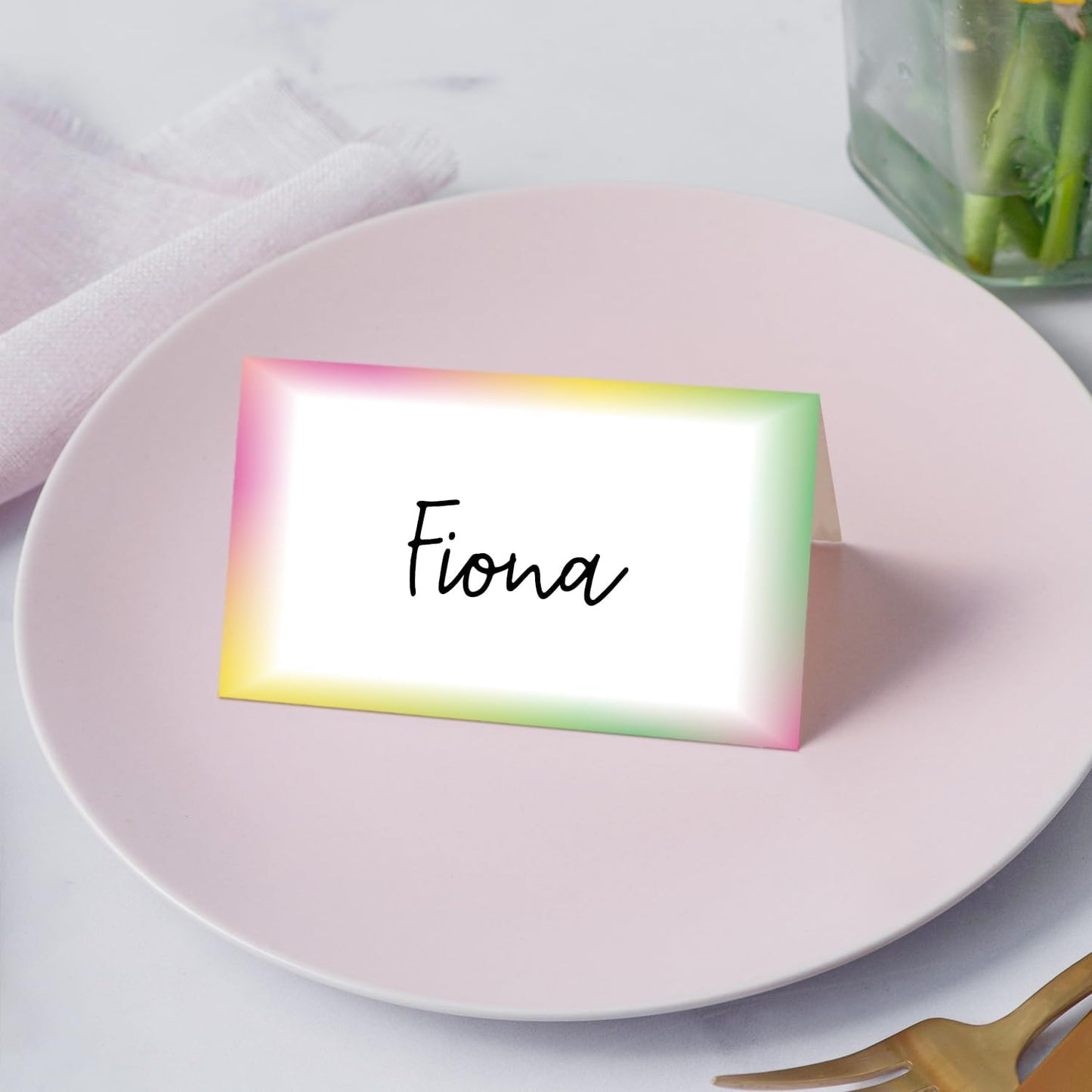 Gold Foil Border Place Cards, Set of 25 Tent Name Cards for Table Setting, Food Label for Wedding, Baby Shower, Birthday Dinner Party Supplies -010