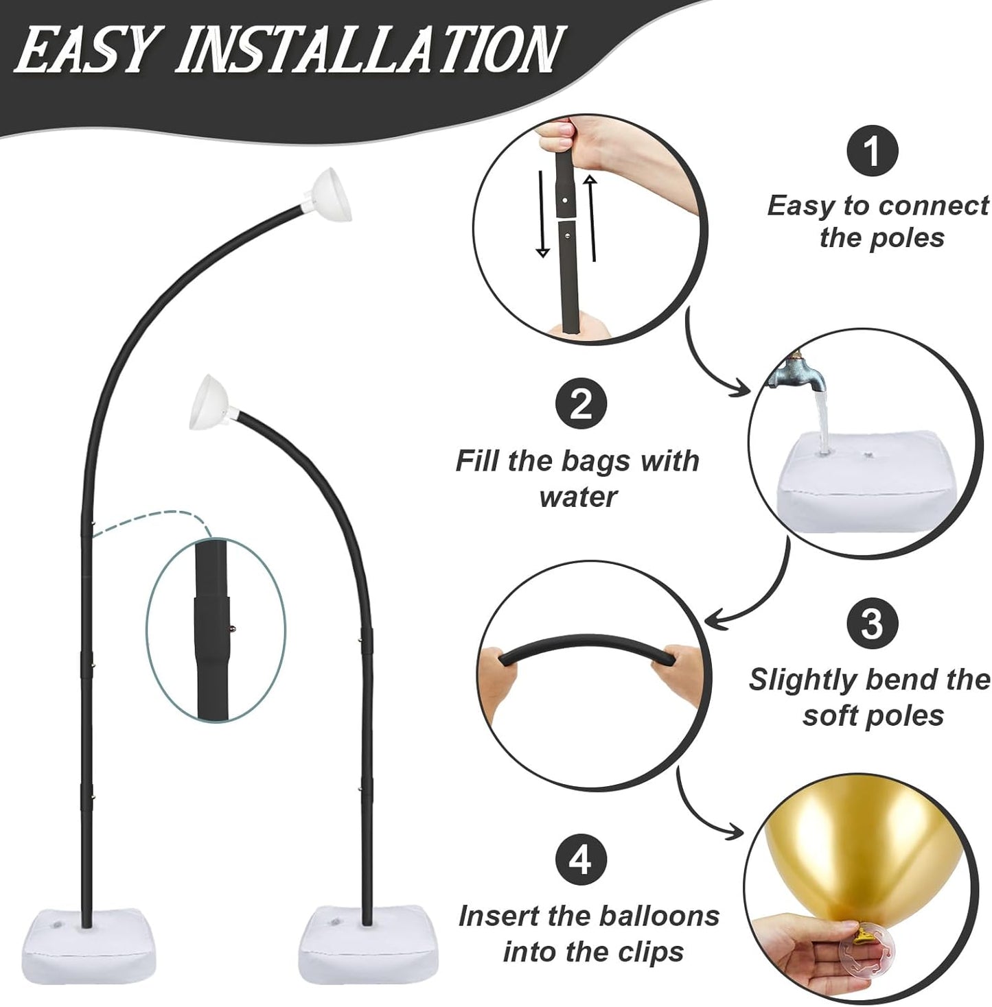 AerWo Balloon Arch Kit with Balloon Pump Electric, 8.2FT & 5FT Half Balloon Arch Stand with Base, Free Bending Balloon Stand Kit for Wedding Birthday Party Baby Shower Graduation Decorations