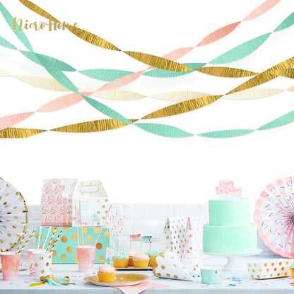 NICROHOME EUR Wedding Party Decorations, 8 Rolls Moss Sage Green Pink Crepe Paper Streamers for Boho Baby Shower, Wedding, Engagement Party, Spring Party, Birthday Party Supplies, 82 ft Long
