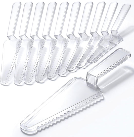 12 Pcs Disposable Plastic Cake Cutter Cake Pie Server Cutter Slicer Pizza Pastry Slicer for Kitchen Wedding Buffet