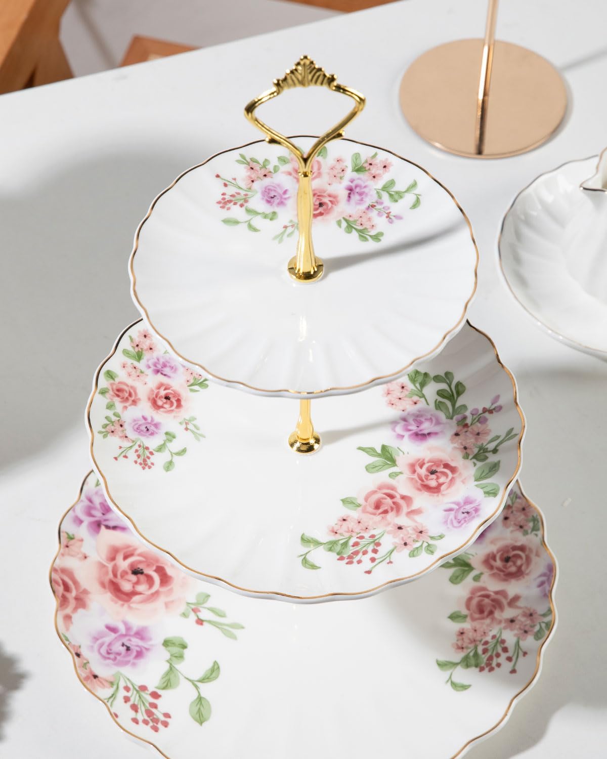 Sweejar 3 Tier Ceramic Cake Stand Wedding, Dessert Cupcake Stand for Tea Party Serving Platter (White)