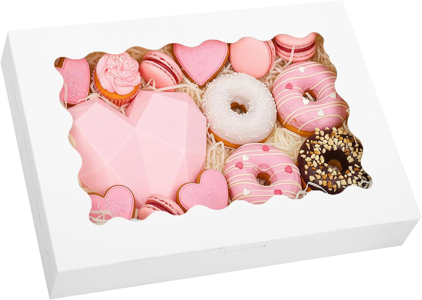 Moretoes 40pcs Cookie Boxes, 14x10x2.5 Inch Auto-Popup Bakery Boxes with Window, for Donuts, Pies, Cakes, Muffins, and Pastries