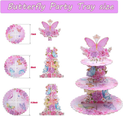 MRPAPA Pink Cardboard Cupcake Stand,2PCS Cup Cake Holder Thick Paper Dessert Tray, 3-Tier Round Serving Tray Perfect for Baby Girls Pink and Gold Birthday Baby Shower Party Supplies