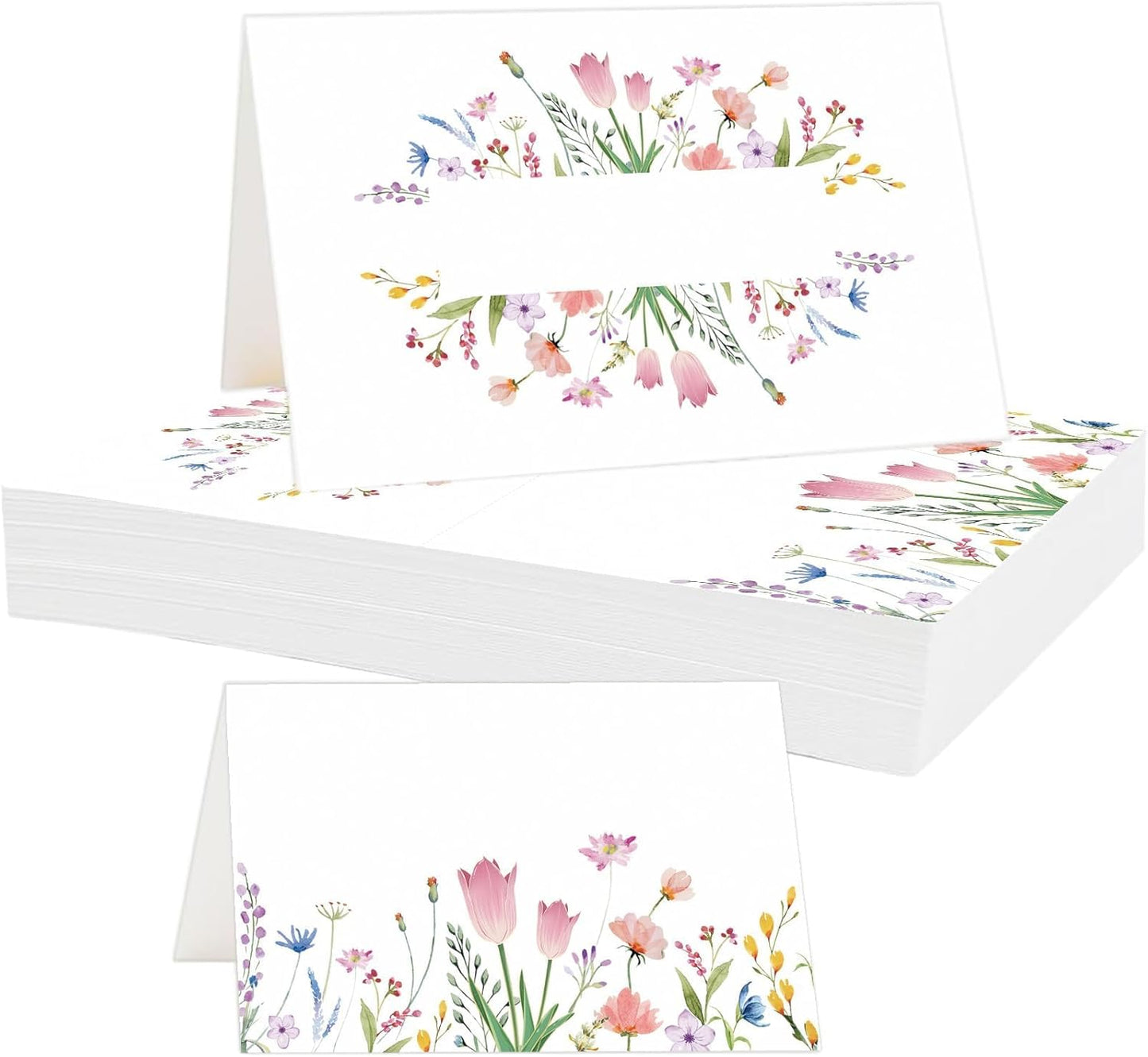 50Pcs Thanksgiving Name Cards for Table, Floral Name Card for Table Setting, 3.3" x 2" Tent Cards for Wedding Engagement Bridal Shower Birthday