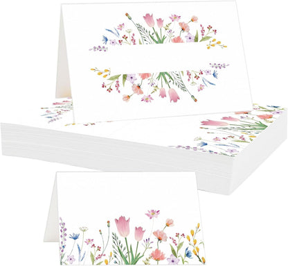 50Pcs Thanksgiving Name Cards for Table, Floral Name Card for Table Setting, 3.3" x 2" Tent Cards for Wedding Engagement Bridal Shower Birthday