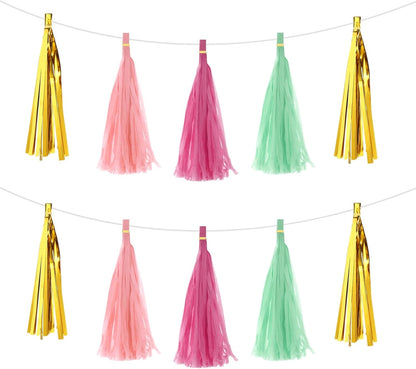 MECCANIXITY 20Pcs Light Blue Tassel Garland Banner with Rope Tissue Paper Tassels Party DIY Kits for Anniversary Wedding Birthday Party
