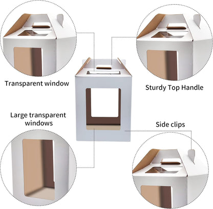 KBG Tall Cake Boxes with Window, Tiered Cake Boxes 10x10x12 & 12x12x14 Inch, Cake Carrier with 2 Cake Boards, Disposable Containers for 10 & 12 Inch