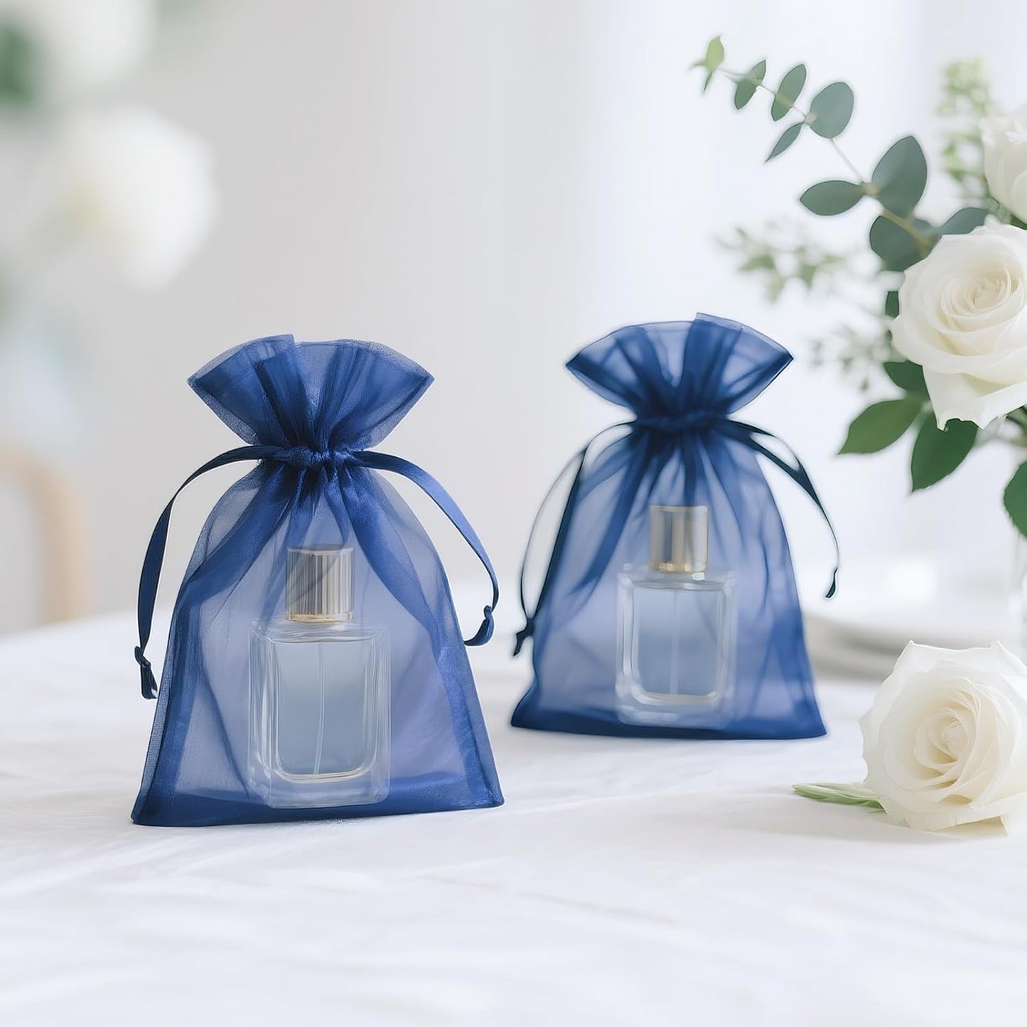 joycraft 50Pcs Organza Bags, 2x3 inch Gift Favor Bags, White Wedding Favor Bags, Jewelry Pouches with Drawstring, Mesh Bags Drawstring for Jewelry, Festival, Makeup, Candy, Desserts