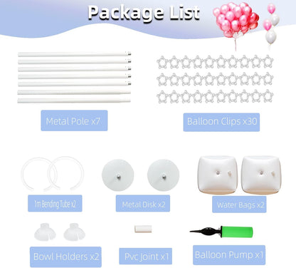 Balloon Arch Stand Kit 9ft &5.6ft,Heavy Duty Base With Water Filling Bag,White Bendable Half Arch Balloon Arch for Birthdays Holiday Decorations And Other Indoor And Outdoor Parties No Balloons